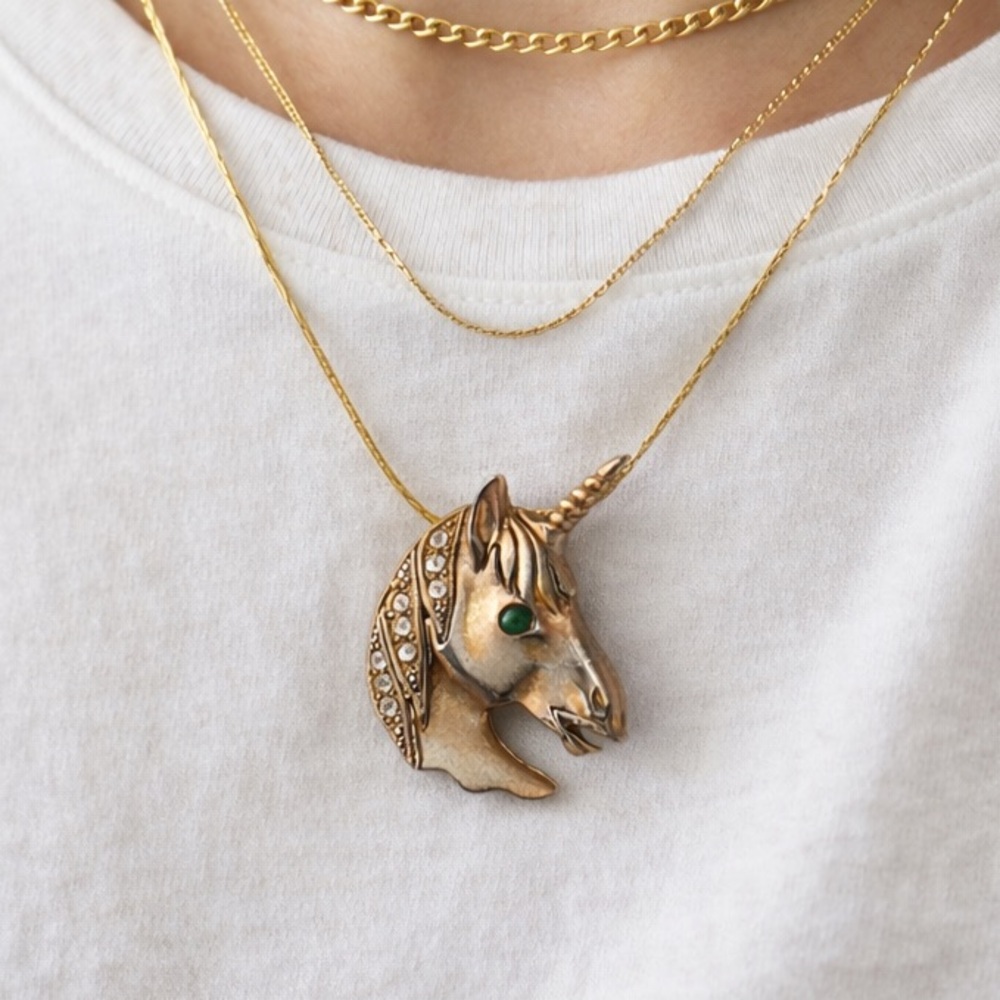Vintage 80s Unicorn Pendant Necklace